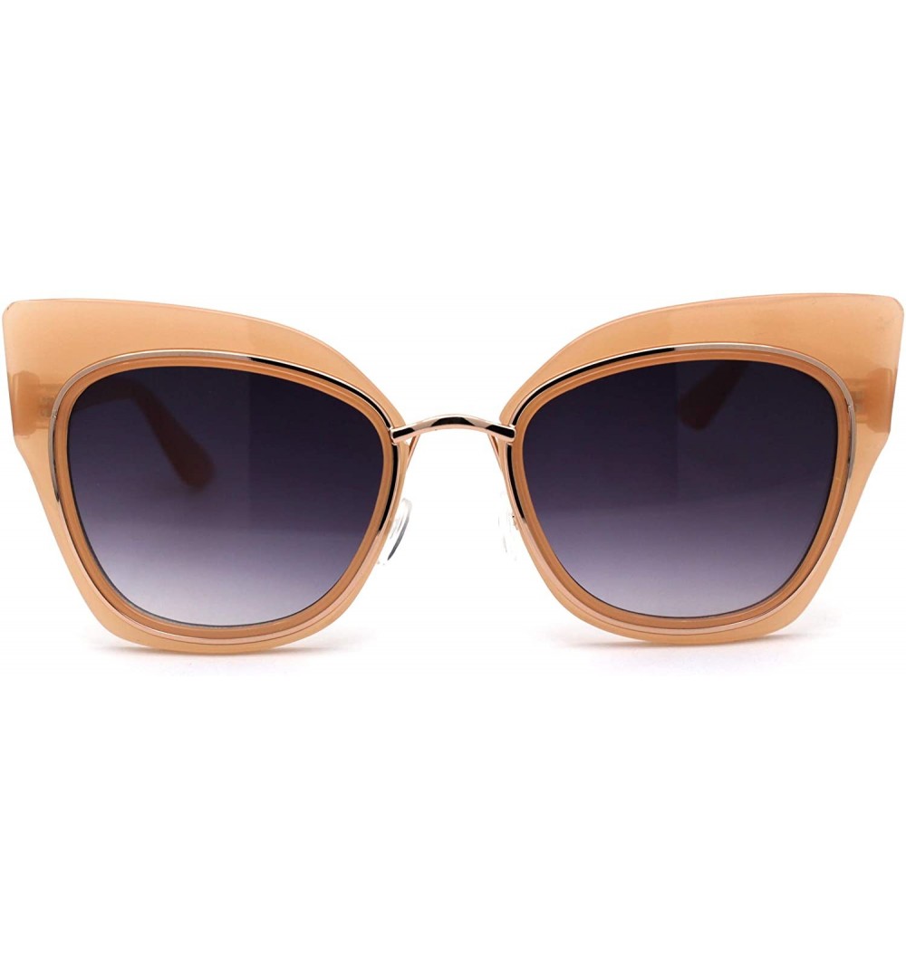 Butterfly Womens Double Rim Thick Cat Eye Retro Fashion Sunglasses - Peach Gold Smoke - CZ194O0DW0Z $10.79