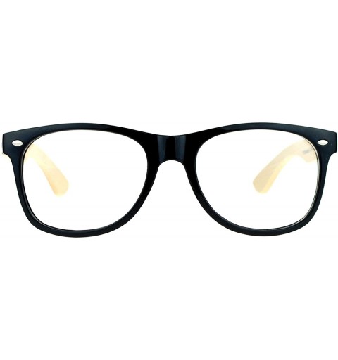 Wayfarer Bamboo Wood Arm Hipster Horn Rim Eco Eye Glasses - Shiny Black - CI12NDU30GO $19.42