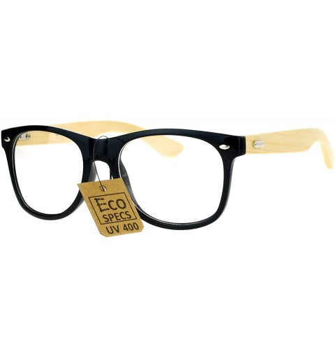 Wayfarer Bamboo Wood Arm Hipster Horn Rim Eco Eye Glasses - Shiny Black - CI12NDU30GO $8.51