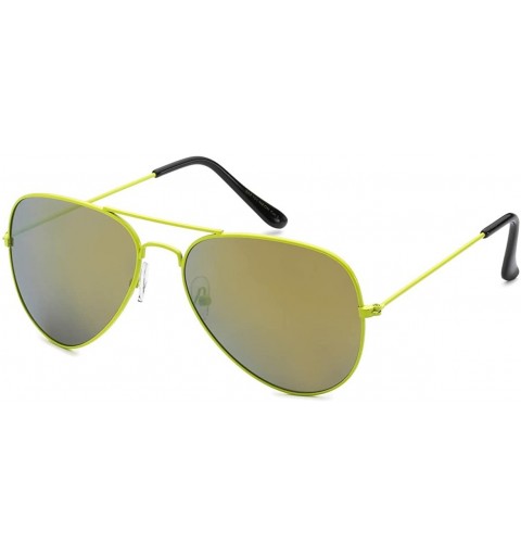 Aviator Aviator Style Sunglasses Colored Lens Colored Metal Frame with Spring Hinge - Yellow_mirror_lens - CV121GEY5XD $8.61