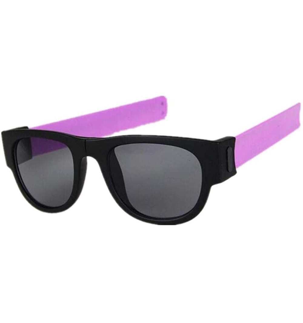 Aviator Creative Foldable Men Women Sunglasses Wristband Slappable Sun Glasses Black - Purple - CV18XQZL3X6 $9.50