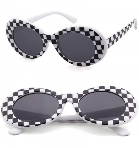 Goggle Retro Clout Goggles Oval Sunglasses Mod Thick Frame Kurt Cobain - White Checkered - CQ188TQASWC $12.11