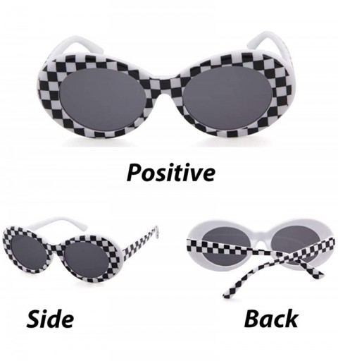 Goggle Retro Clout Goggles Oval Sunglasses Mod Thick Frame Kurt Cobain - White Checkered - CQ188TQASWC $12.11
