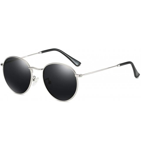 Round Retro Round Sunglasses Men Polarized UV400 Sun Glasses Male Driving Metal - Silver With Black - CY18R2MCOI6 $9.28