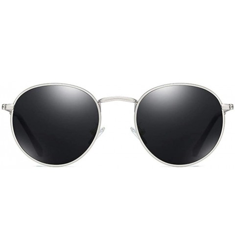 Round Retro Round Sunglasses Men Polarized UV400 Sun Glasses Male Driving Metal - Silver With Black - CY18R2MCOI6 $9.28