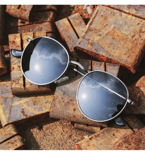 Round Retro Round Sunglasses Men Polarized UV400 Sun Glasses Male Driving Metal - Silver With Black - CY18R2MCOI6 $9.28