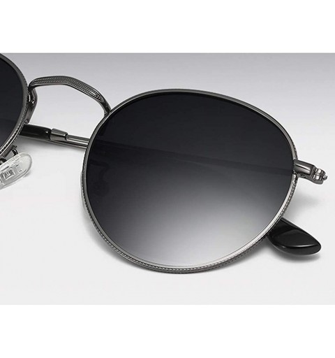 Round Retro Round Sunglasses Men Polarized UV400 Sun Glasses Male Driving Metal - Silver With Black - CY18R2MCOI6 $9.28