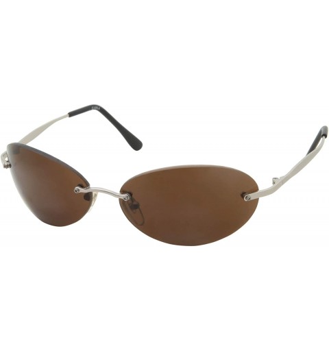 Oval Men's Rimless Sunglasses - Matrix Morpheus NEO Type Costume Black Round Oval - Silver Brown Lens - CO18Y0XMOSX $8.46