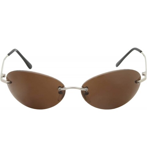 Oval Men's Rimless Sunglasses - Matrix Morpheus NEO Type Costume Black Round Oval - Silver Brown Lens - CO18Y0XMOSX $8.46