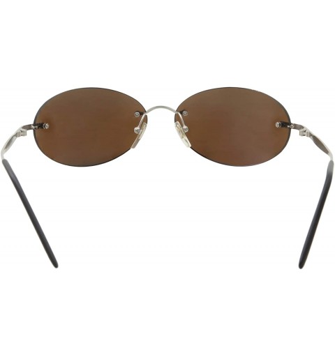 Oval Men's Rimless Sunglasses - Matrix Morpheus NEO Type Costume Black Round Oval - Silver Brown Lens - CO18Y0XMOSX $8.46