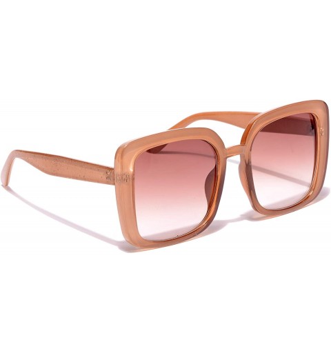 Oversized Women's Square Sunglasses Plastic Frame - Brown - C818WKKZ3R3 $9.20