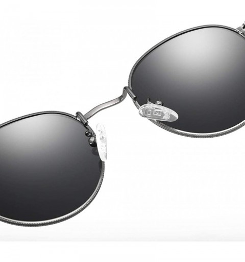 Round Retro Round Sunglasses Men Polarized UV400 Sun Glasses Male Driving Metal - Silver With Black - CY18R2MCOI6 $9.28