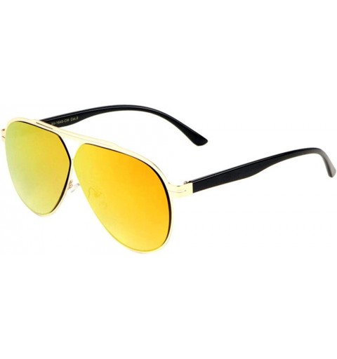 Aviator Color Mirror Thin Flat Frame Round Lens Triangle Shape Bridge Aviator Sunglasses - Yellow - CQ197YLLYCT $15.61