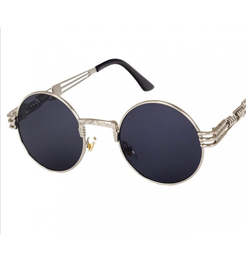 Round Vintage Steampunk Sunglasses Retro Gothic Gold and Black Round Sun Glasses - Silver Frame Black Lens - C518C3AY67G $10.36