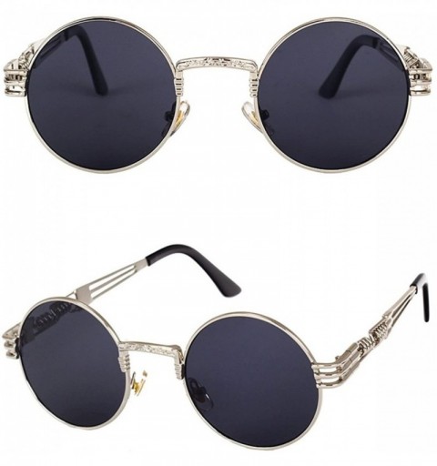 Round Vintage Steampunk Sunglasses Retro Gothic Gold and Black Round Sun Glasses - Silver Frame Black Lens - C518C3AY67G $10.36