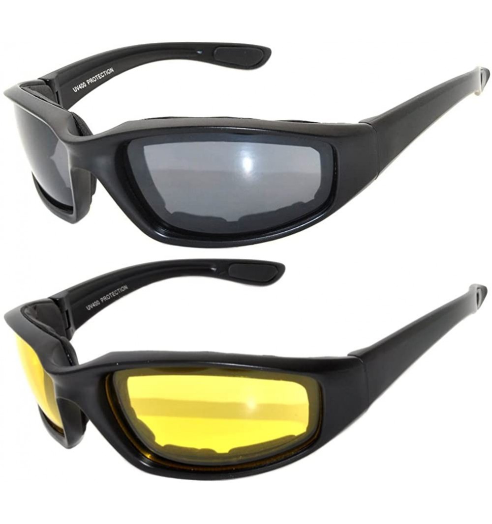 Sport Men Women Motorcycle Padded Black Glasses for Outdoor Activity Sport 1-2-3 Pack - 2_pairs-smoke_yellow - C511UO5S50F $1...