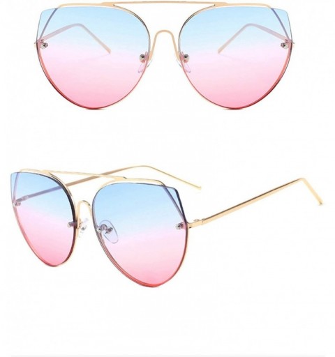 Sport Vintage Cat Eye Sunglasses for Unisex Metal PC UV 400 Protection Sunglasses - Blue Pink - C118SZUE6LN $17.49