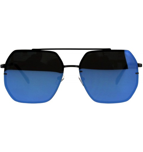 Oversized Square Heptagon Shape Sunglasses Retro Fashion Unisex Mirrored UV 400 - Gunmetal (Blue Mirror) - CU18G3HOCLL $23.92