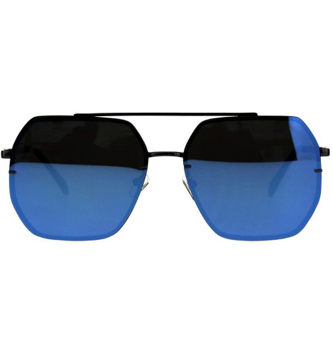 Oversized Square Heptagon Shape Sunglasses Retro Fashion Unisex Mirrored UV 400 - Gunmetal (Blue Mirror) - CU18G3HOCLL $12.43