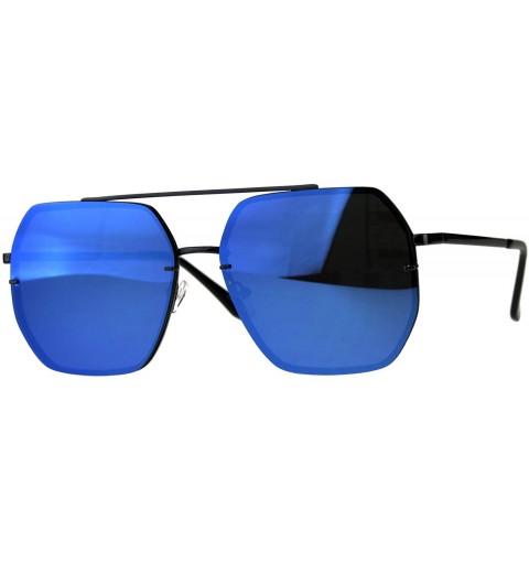 Oversized Square Heptagon Shape Sunglasses Retro Fashion Unisex Mirrored UV 400 - Gunmetal (Blue Mirror) - CU18G3HOCLL $12.43