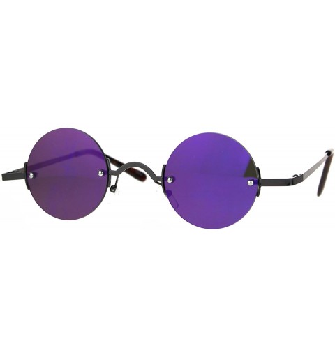 Round Color Mirror Hippie Round Circle Lens Rimless Pimp Sunglasses - Gunmetal Purple - CP18720TR8U $14.37