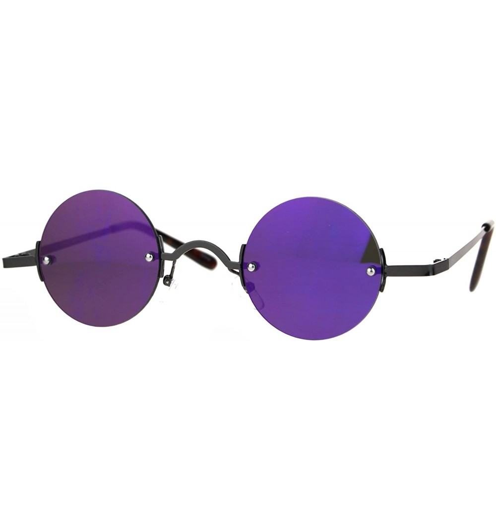 Round Color Mirror Hippie Round Circle Lens Rimless Pimp Sunglasses - Gunmetal Purple - CP18720TR8U $14.37