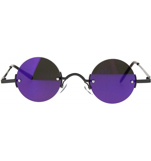 Round Color Mirror Hippie Round Circle Lens Rimless Pimp Sunglasses - Gunmetal Purple - CP18720TR8U $14.37