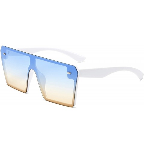 Square Classic Fashion Square Oversized Sunglasses for Women Men - Whitw-blue - CY18XG2Y4RT $11.76