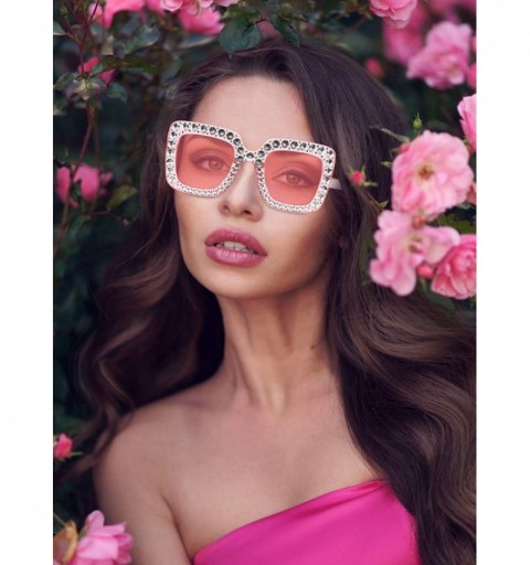 Oversized Oversize Square Sparkling Sunglasses Retro Thick Frame Sunglasses (Clear Pink - Black - 2 Pieces) - C118AQUNYZT $12.46