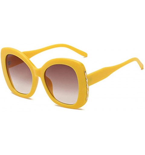 Oval fashion Shade Sunglasses Retro glasses Men and women Sunglasses - Yellow - CH18LLGHGKO $10.78