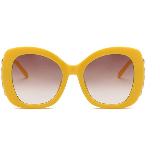 Oval fashion Shade Sunglasses Retro glasses Men and women Sunglasses - Yellow - CH18LLGHGKO $10.78