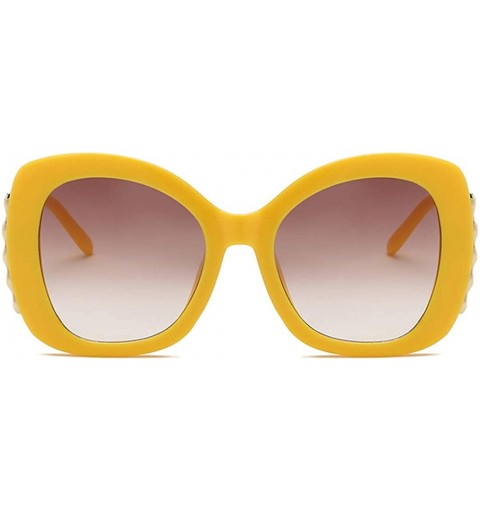 Oval fashion Shade Sunglasses Retro glasses Men and women Sunglasses - Yellow - CH18LLGHGKO $10.78