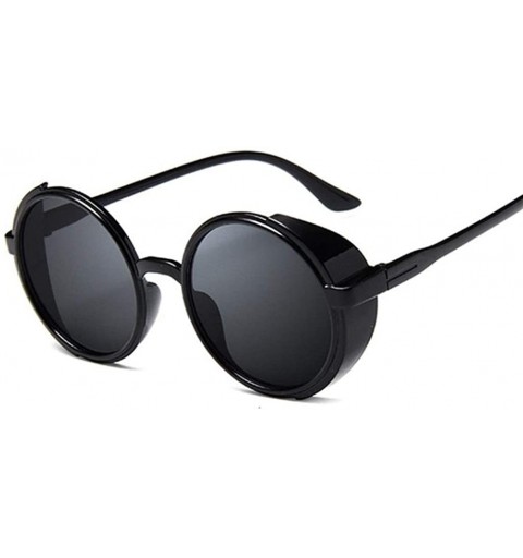 Round Steampunk Sunglasses Goggles Plastic - Black Gray - CA198XO2KGL $7.43