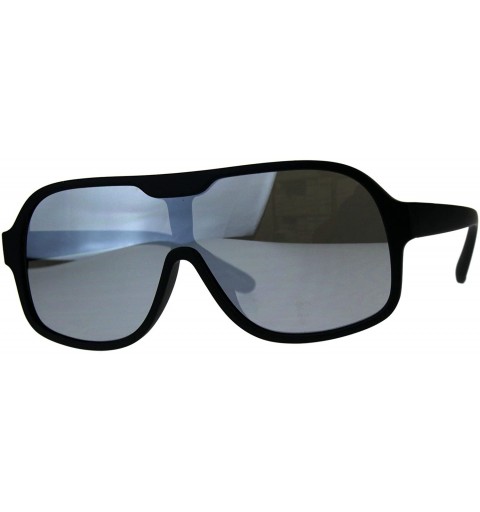 Square Mens Fashion Sunglasses Matted Square Frame Mono Lens UV 400 - Black (Silver Mirror) - CX18E7HOU4W $9.55