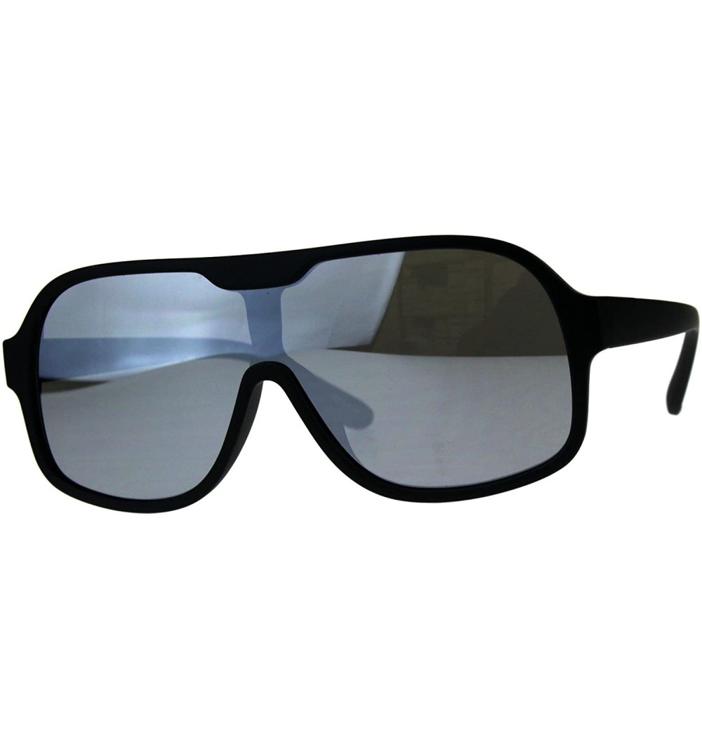Square Mens Fashion Sunglasses Matted Square Frame Mono Lens UV 400 - Black (Silver Mirror) - CX18E7HOU4W $9.55