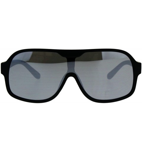 Square Mens Fashion Sunglasses Matted Square Frame Mono Lens UV 400 - Black (Silver Mirror) - CX18E7HOU4W $9.55