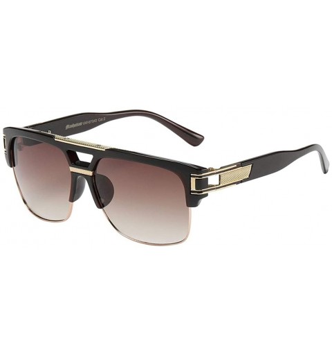 Square Pouch Men Manhattan TM Metallic Hybrid Square Unisex Sunglasses - 87042-brown-gold-frame-brown - CU18RYL3IC3 $21.72
