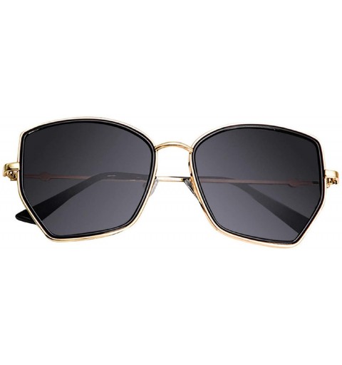 Square Hipster Polygon Sunglasses For Women Metal Square Frame Flat Mirrored Lens UV400 Sun Glasses - Black - CH18U874SYR $20.60