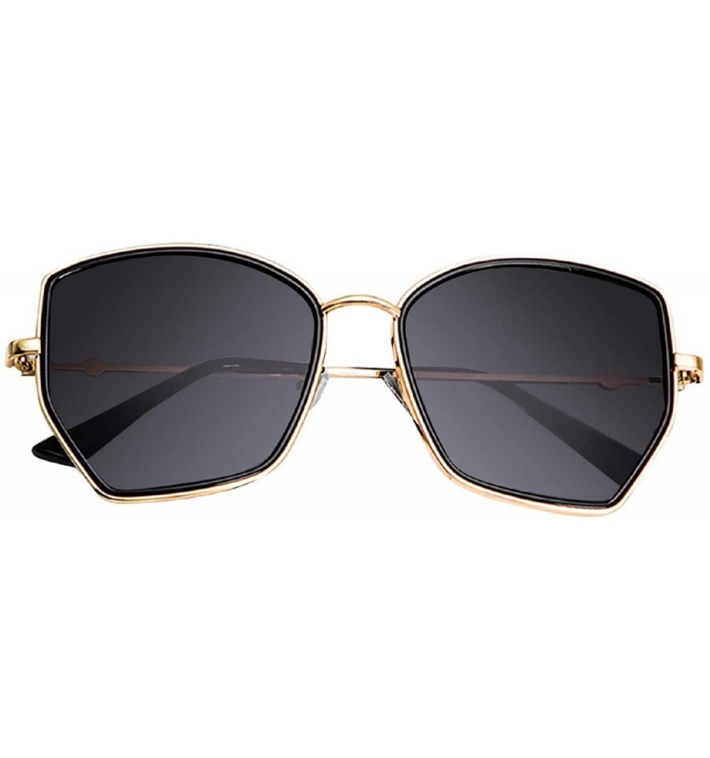 Square Hipster Polygon Sunglasses For Women Metal Square Frame Flat Mirrored Lens UV400 Sun Glasses - Black - CH18U874SYR $9.76