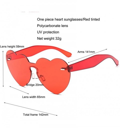Oversized Heart Sunglasses for Women Oversized Rimless One Piece Clear Colored Sunglasses - Red - C7180CHS2YQ $8.06