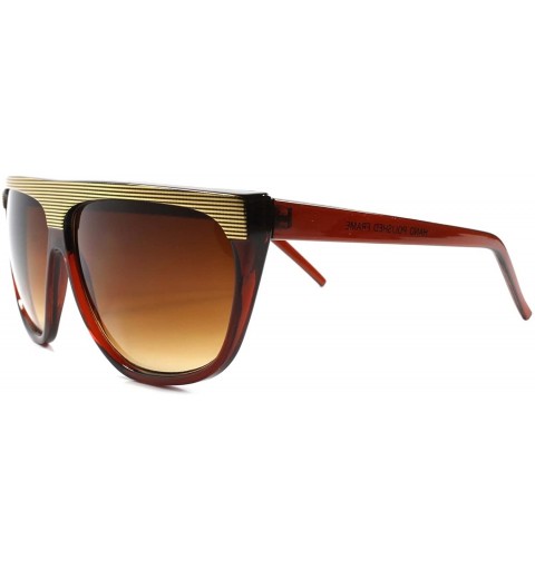 Oversized Vintage Flat Top Womens Mens Oversized Square Hip Hop Sunglasses - Brown - CZ189RE0798 $13.20