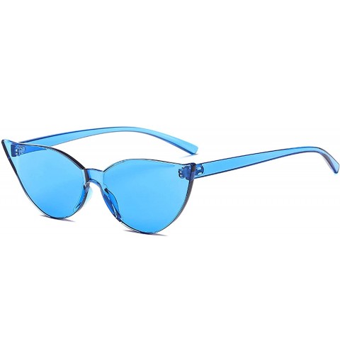 Rimless Fashion One Piece Rimless Clear Lens Color Candy Cat Eye Sunglasses - Blue - CL18IL9498C $8.35