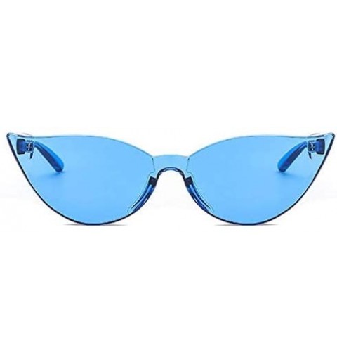 Rimless Fashion One Piece Rimless Clear Lens Color Candy Cat Eye Sunglasses - Blue - CL18IL9498C $8.35