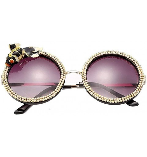 Round Diamond Round Sunglasses for Women Rhinestone Fish Decoration Sun glasses - 4 Black - CT1907ULR5C $14.90