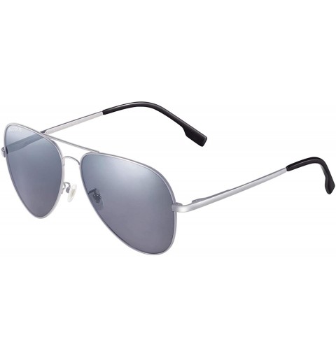 Goggle Aviator Sunglasses Polarized Driving Protection - Silver Frame/Silver Lens - C218EKCDSAZ $22.57