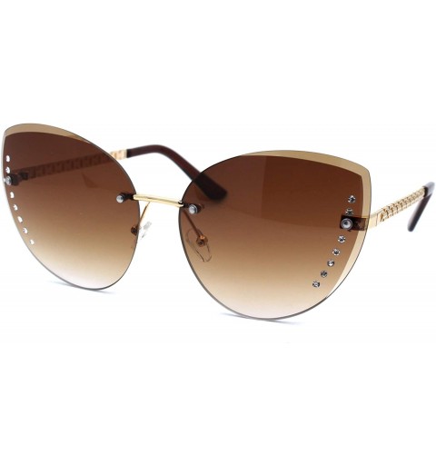 Rimless Womens Rhinestone Jewel Trim Rimless Oversize Cat Eye Sunglasses - Gold Gradient Brown - CB18ZRDT6RZ $9.40