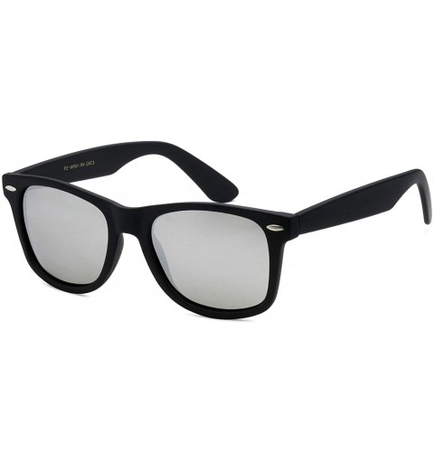 Square Retro Rewind Polarized Vintage Mirrored Hipster Fashion UV Sunglasses Pouch - Black Frame Silver Mirror Lens - CT18WXO...