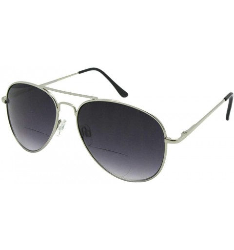 Aviator Mens Big Aviator Bifocal Sunglasses B83 - Silver Frame Gray Lenses - CC195E2CMRA $30.27