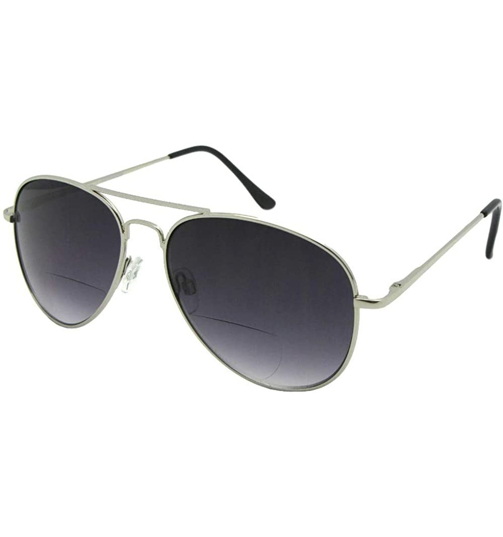 Aviator Mens Big Aviator Bifocal Sunglasses B83 - Silver Frame Gray Lenses - CC195E2CMRA $18.63