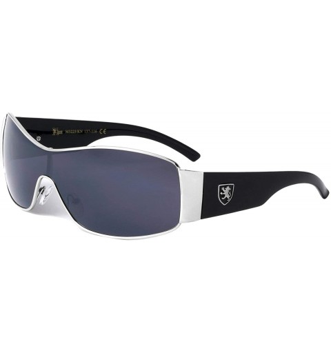 Shield Wide Curved Top Bar One Piece Shield Lens Sunglasses - Black Silver - CB199D5KZ97 $23.58